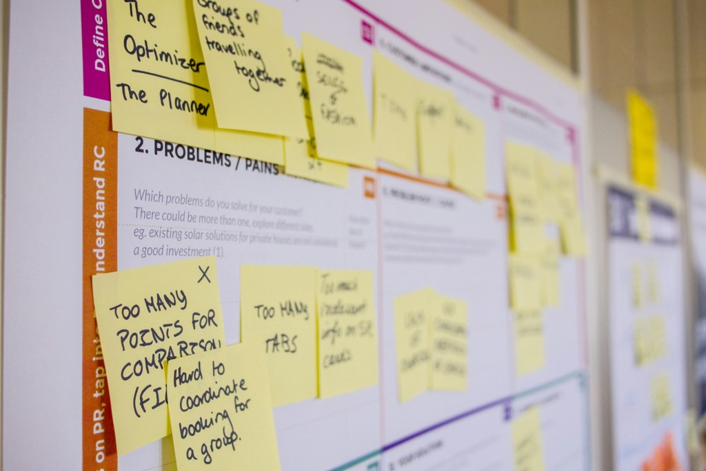 Idea board with sticky notes