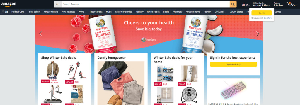 Amazon's landing page