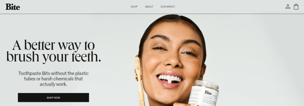 Bite's landing page.