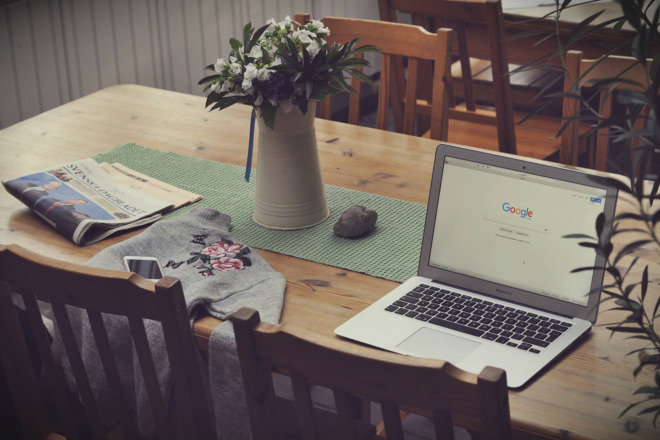 laptop with google search engine
