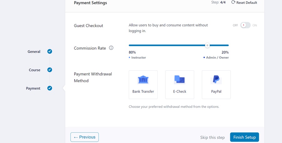 screenshot of step three choose payment option tutor lms