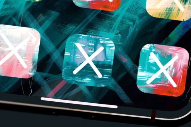 a phone displaying several app icons in different colors