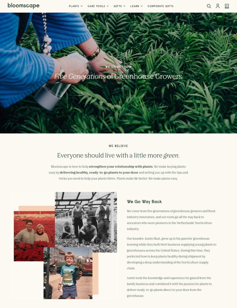 bloomscape about us page screenshot