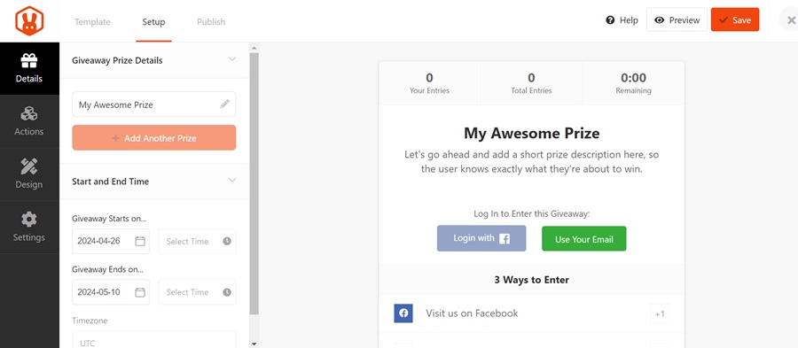 screenshot of form you add rafflepress prize details to
