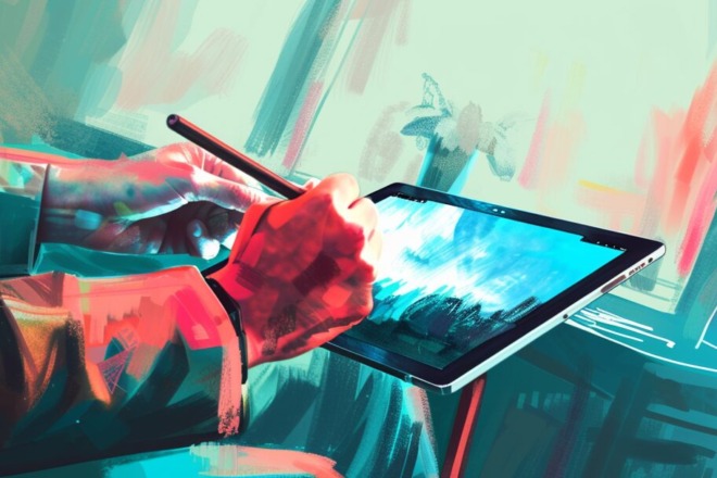 a person using a stylus to draw on a tablet