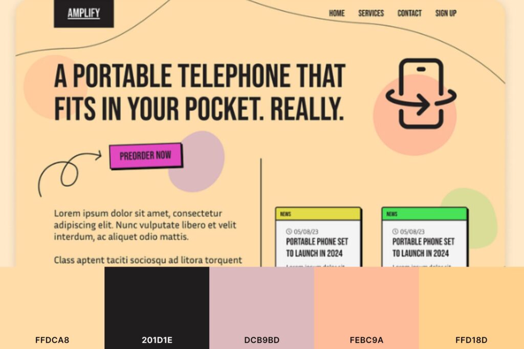 A website depicting a vibrant pocket-sized phone with a burst of colors.