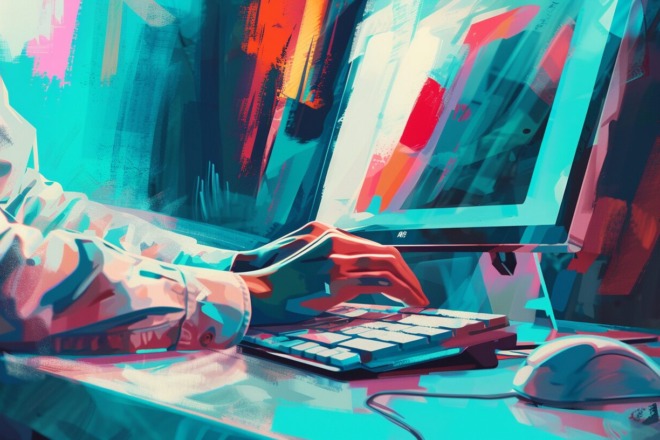 a person typing at a keyboard