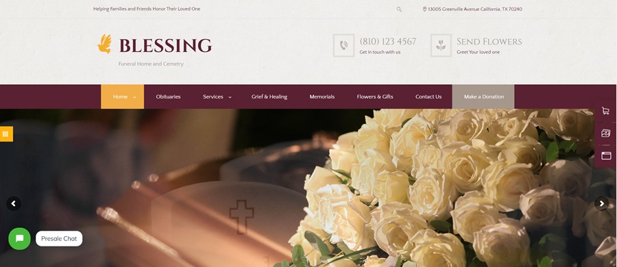wordpress funeral themes screenshot of blessings
