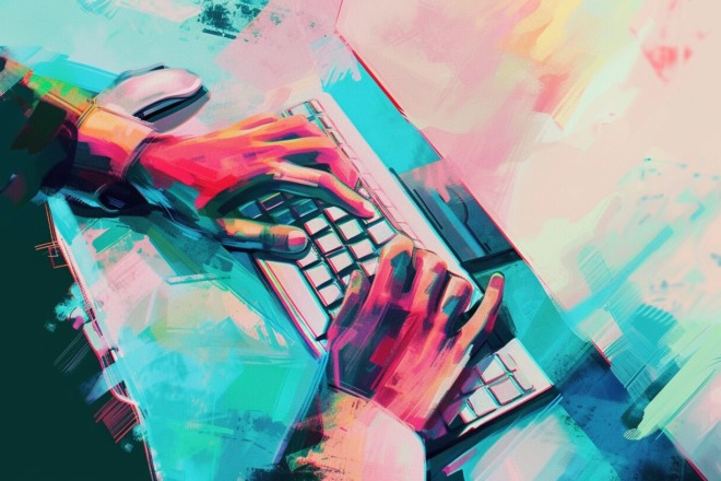 a person's hands typing at a keyboard