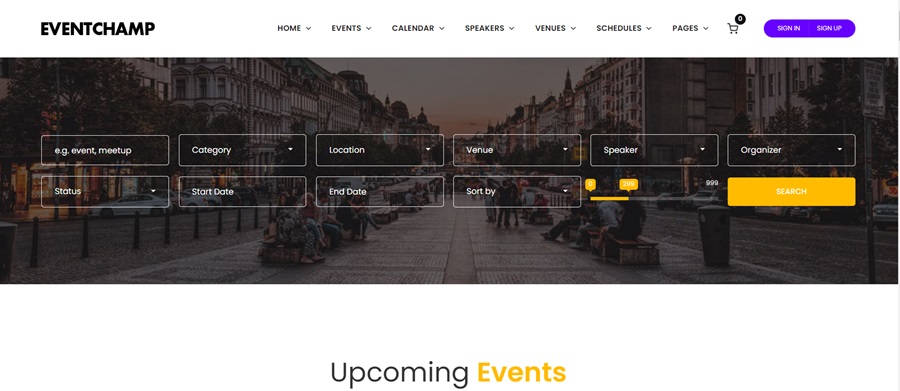 screenshot of eventchamp theme