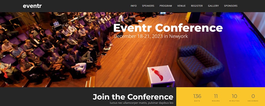 screenshot of eventr wordpress theme