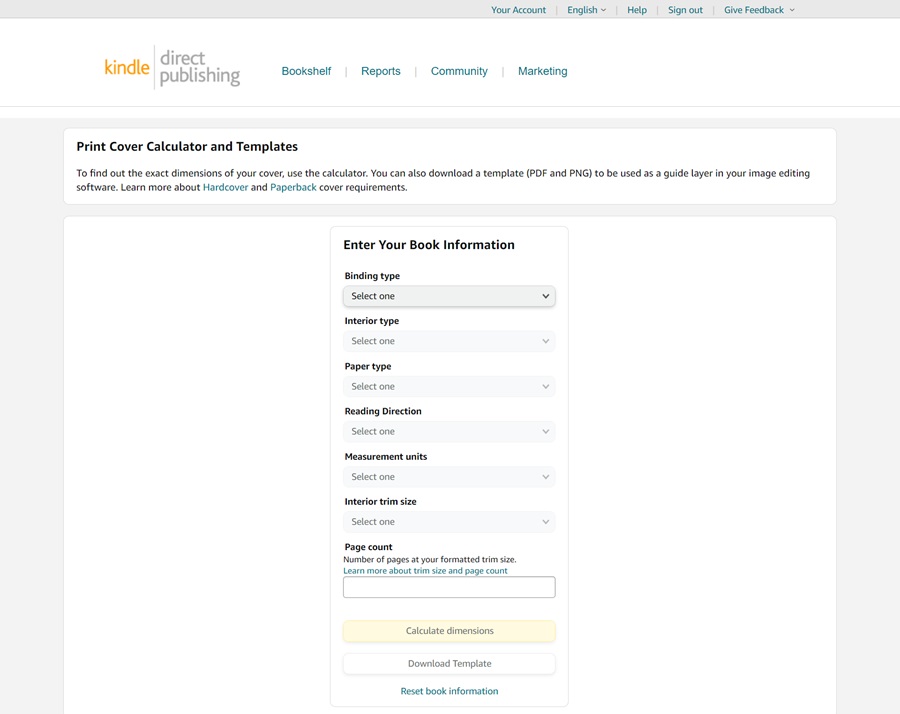 kdp cover calculator screenshot