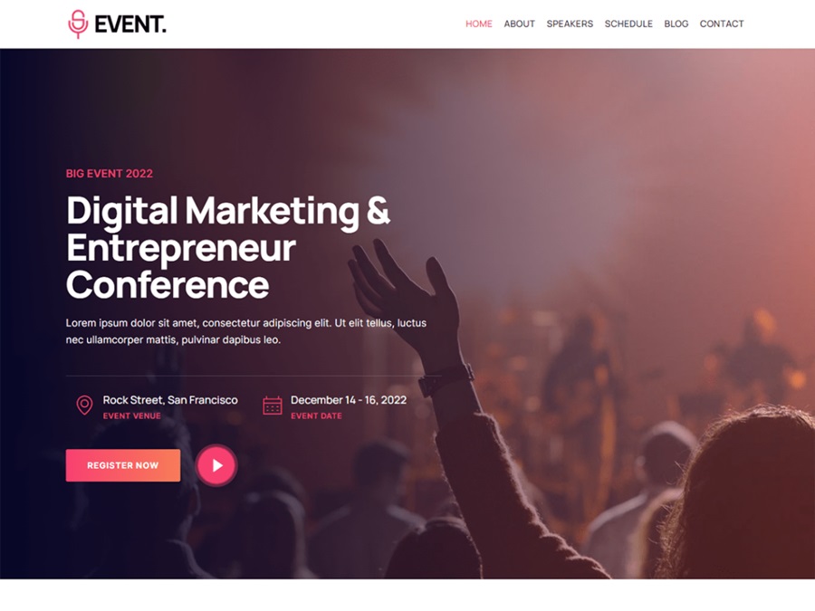 screenshot of kortez event theme