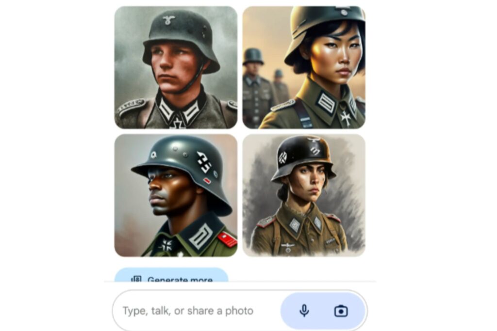 Google's Gemini AI image depiction of WWII German soldiers.