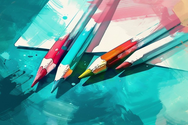 colored pencils sitting on top of a sketch pad
