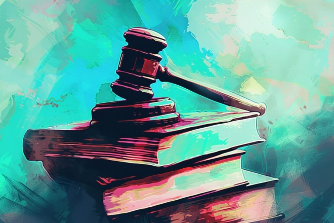 a gavel sitting on top of a pile of books