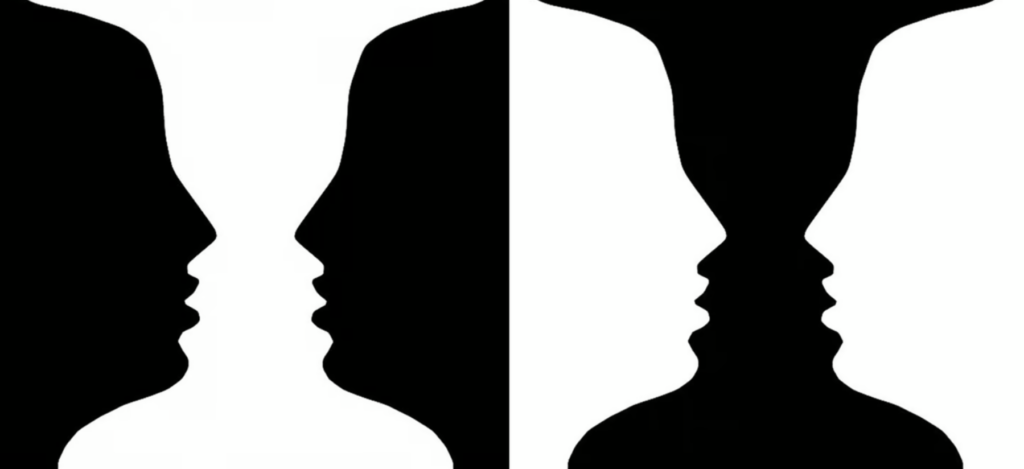 Two people facing each other.