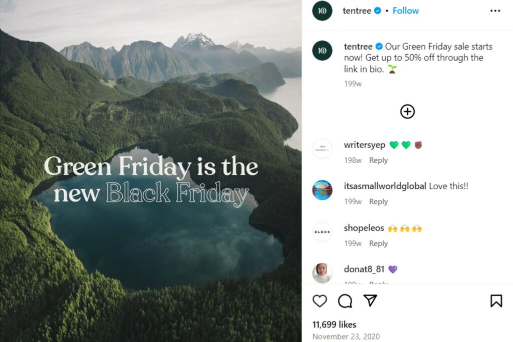 A promotional graphic highlighting "Green Friday" as an eco-friendly alternative to traditional Black Friday shopping
