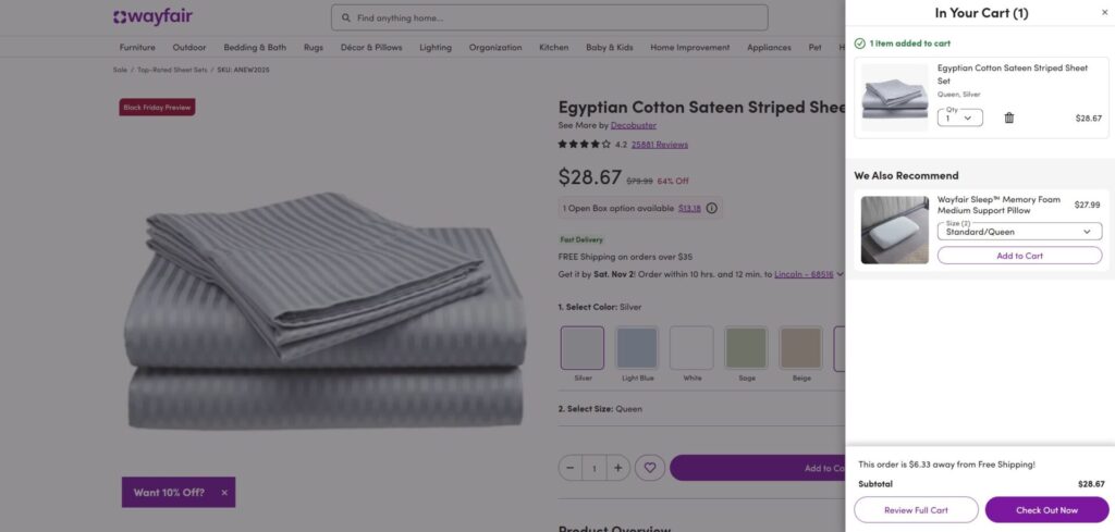 Wayfair checkout page
