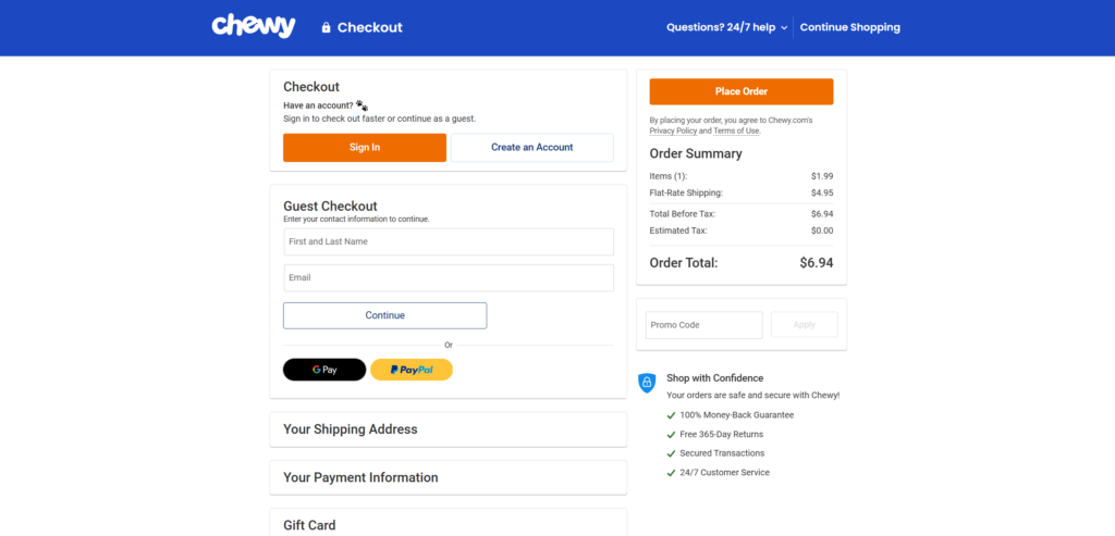Chewy checkout page