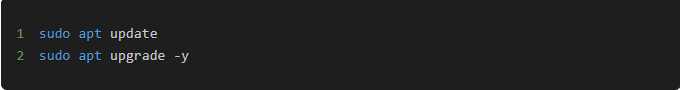 1 sudo apt update 2 sudo apt upgrade -y