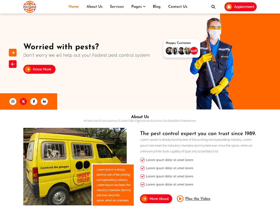 screenshot of pest control services theme