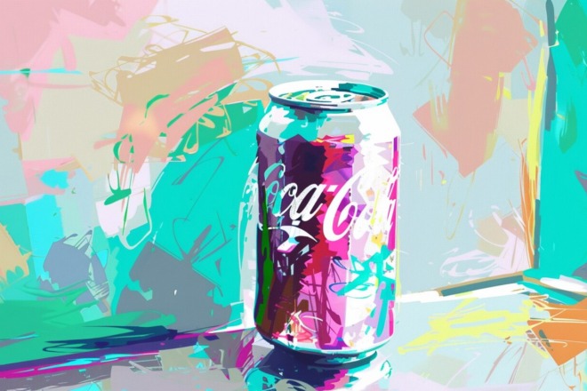 a watercolor depiction of a can of Coca Cola