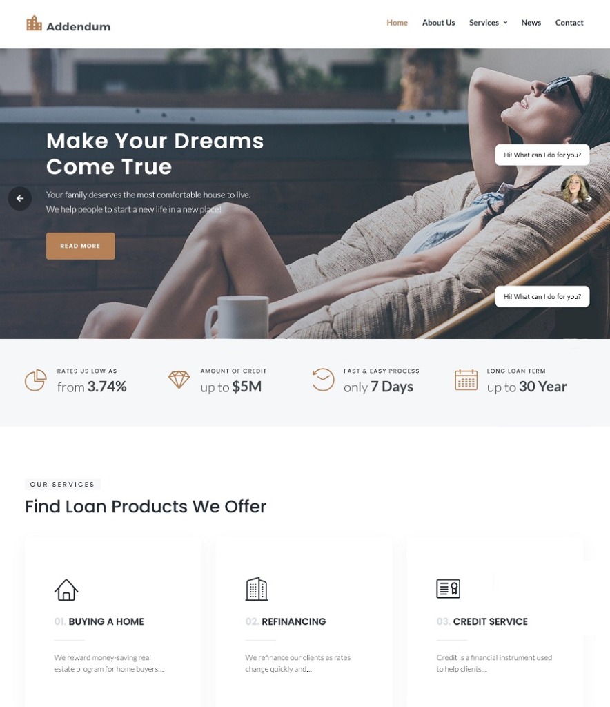 screenshot of addendum finance theme