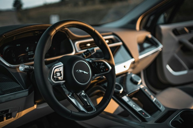 Interior view of a Jaguar vehicle.