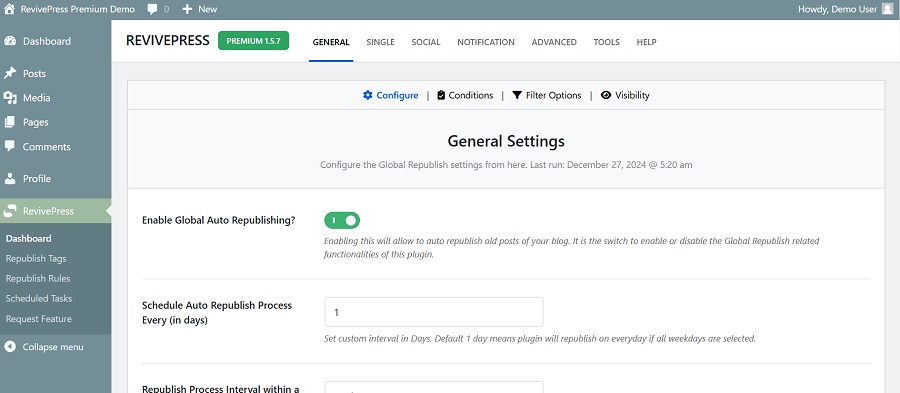 revivepress settings