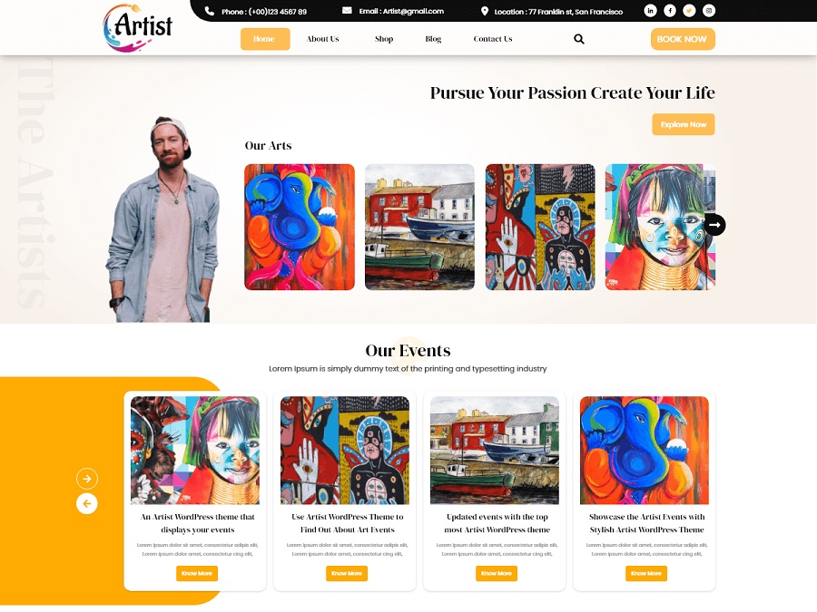 screenshot of artist theme 1 of 2
