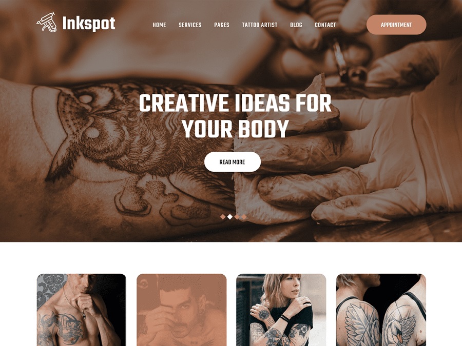 screenshot of inkspot fse wordpress theme for tattoo artists
