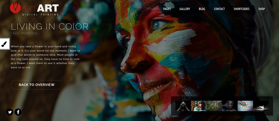 screenshot of red art artists theme