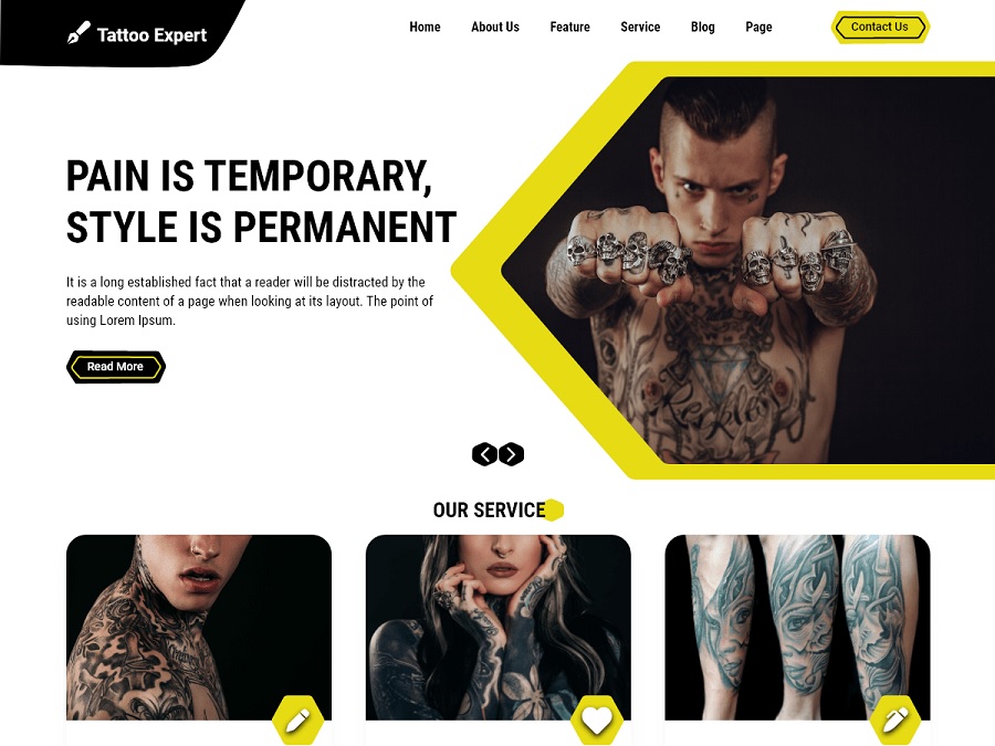 screenshot of tattoo expert wordpress theme for tattoo artists