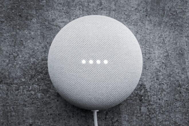 A white smart speaker