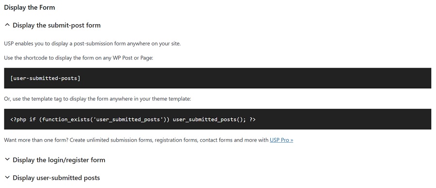 display your form usp