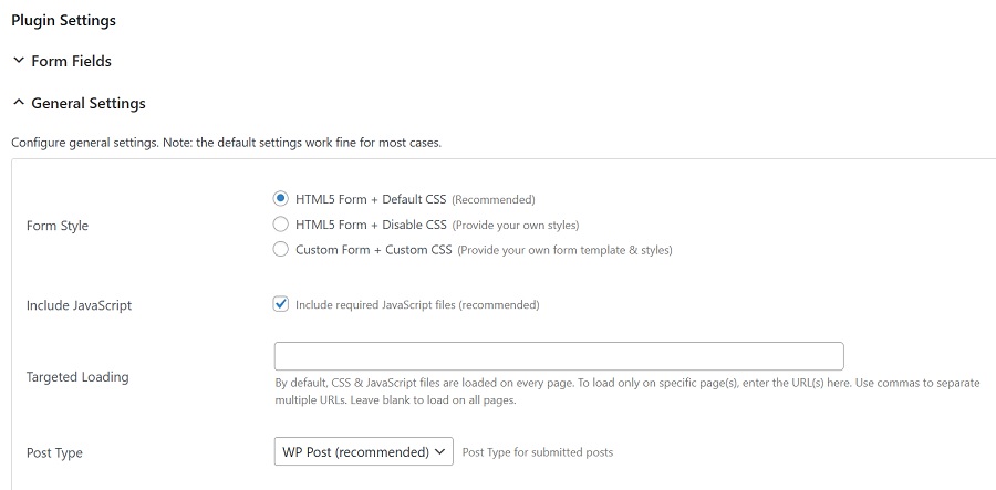 tweak user submitted posts plugin settings