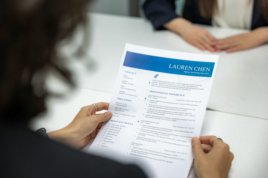 Woman holding a resume