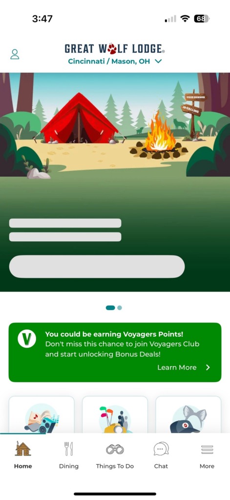 screenshot of great wolf lodge app