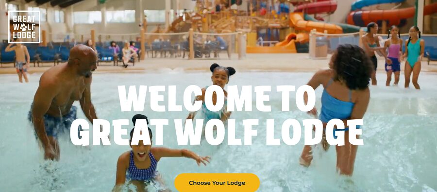 screenshot of Great Wolf Lodge website
